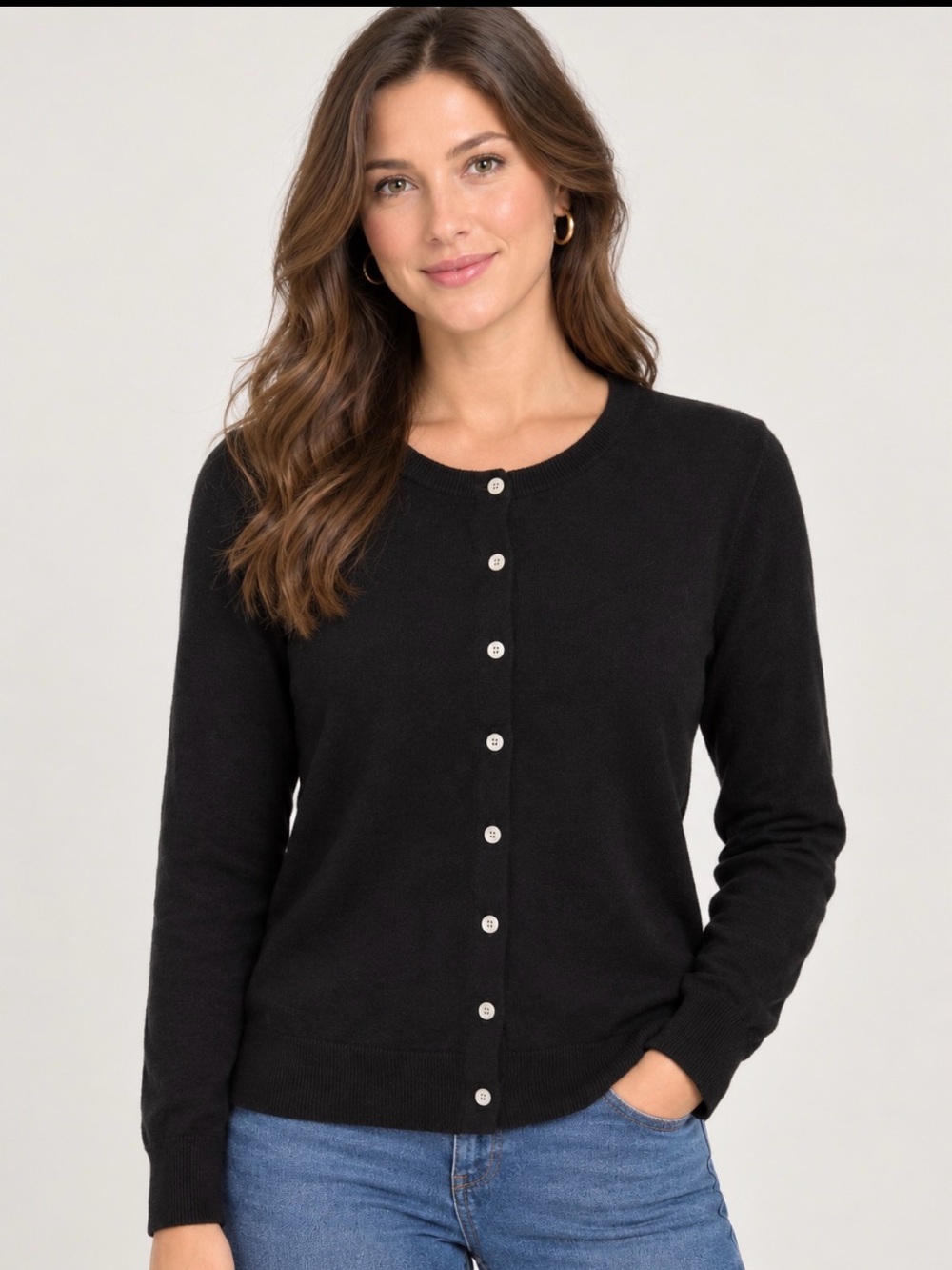 Lands' End Black Button-Up Women's Cardigan Size Large